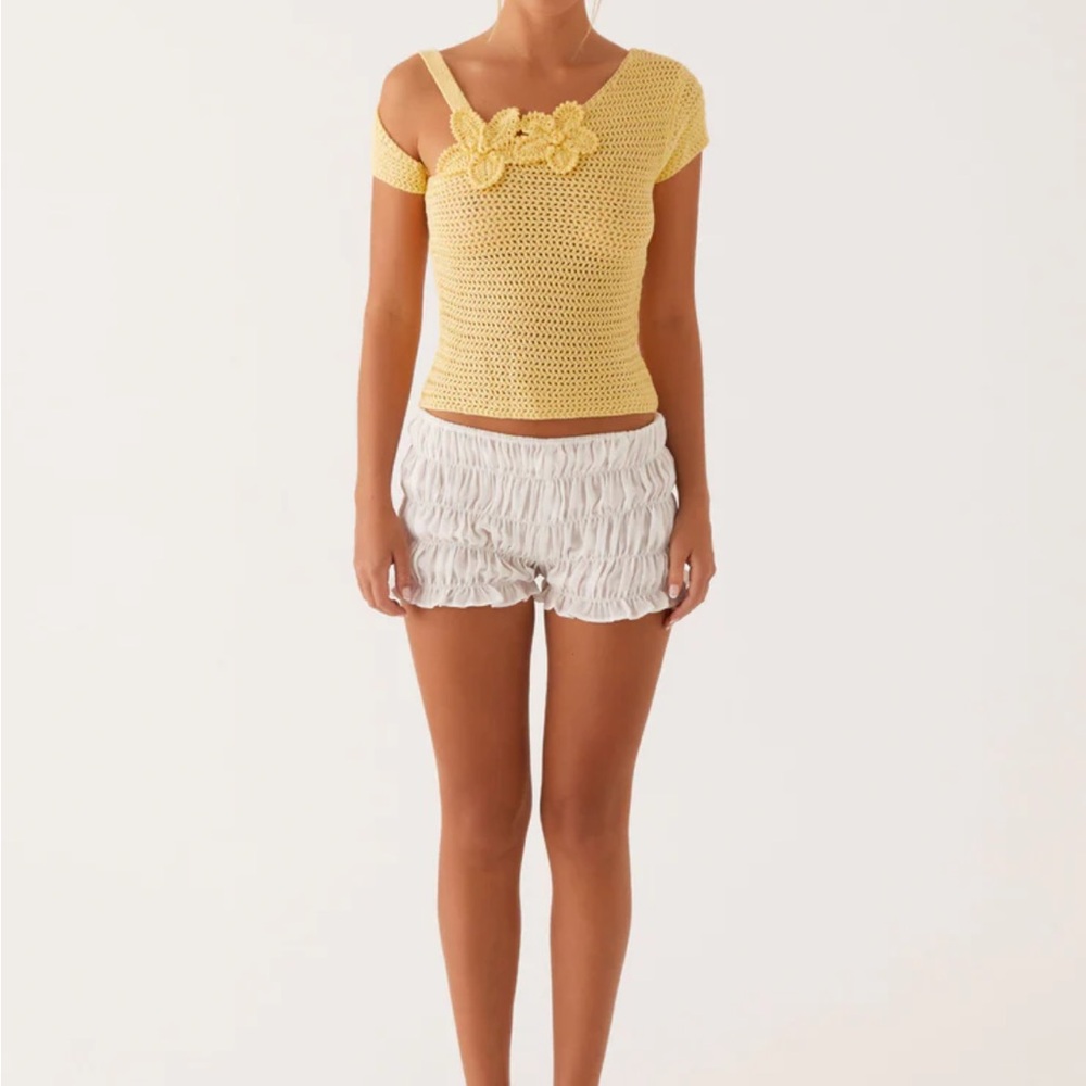 Peppermayo Yellow Crochet Top with Floral Detail